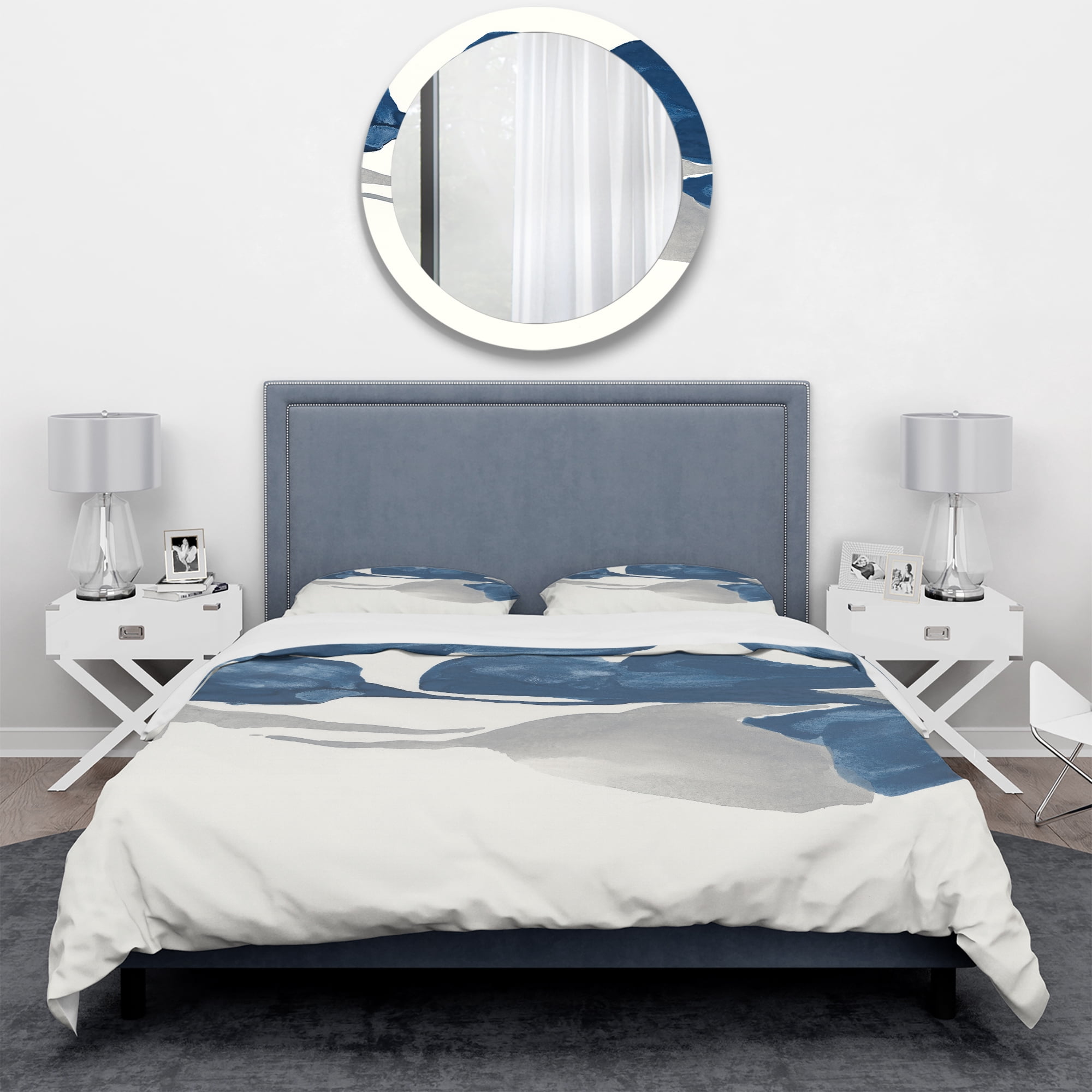 Designart 'Gouache Sapphire on Gray III' Geometric Duvet Cover Set