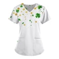 thumbnail image 4 of lcziwo St. Patrick's Day Scrub Tops for Women Cute Vneck Short Sleeve Green Shamrock Printed Nurse Holiday Working Uniforms with Pockets Multicolor S Saving Sales, 4 of 5