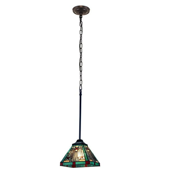 Chloe Lighting Mission 1-Light Iron and Glass Innes Mini Pendant in Dark Bronze