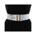 thumbnail image 4 of INSPIRE CHIC Women‘’s Elastic Waist Belt Sequins Decor Metal Interlock Buckles Belts for Dresses Silver, 4 of 5