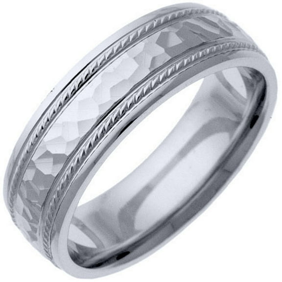 Mens 14KT White Gold 6mm Satin Comfort Fit Wedding Band