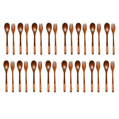 

32 Pcs Wooden 9 InchJapanese Spoon Fork Set Kitchen Tableware Natural Wood Cutlery Wooden Dinner Cutlery Set