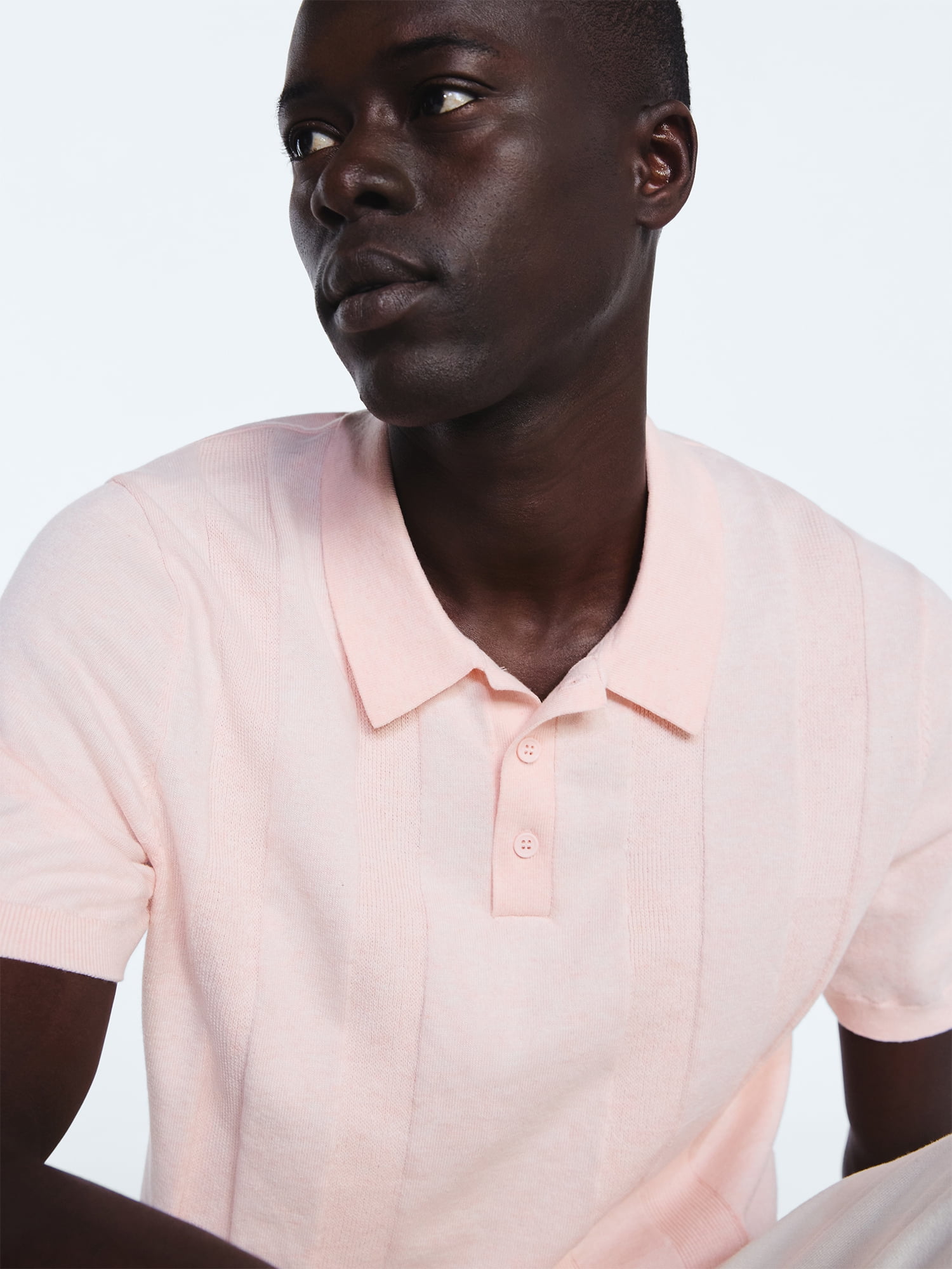 Free Assembly Men's Textured Stripe Polo Sweater with Short Sleeves, Sizes S-3XL