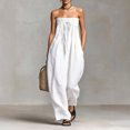 thumbnail image 2 of JULMCOMO Jumpsuits for Women Off Shoulder Sleeveless Summer Jumpsuits Tie Front Strapless Wide Leg Casual Baggy Overalls with Pockets White S, 2 of 4
