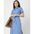 thumbnail image 5 of Moomaya Short Sleeve Spread Collar Cotton Dress - Women's Trendy Shirt Dress, 5 of 9