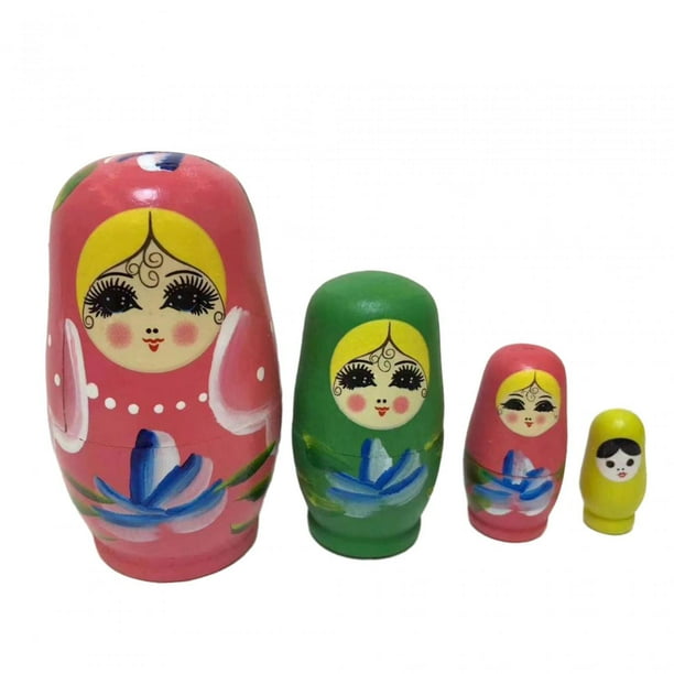 Juguetes de Madera Hechos a Mano Tradicionales de Las Muñecas Rusas de Las Muñecas de La Jerarquización de 4 Pedazos, Apilables, Sistema Anidado para rosa