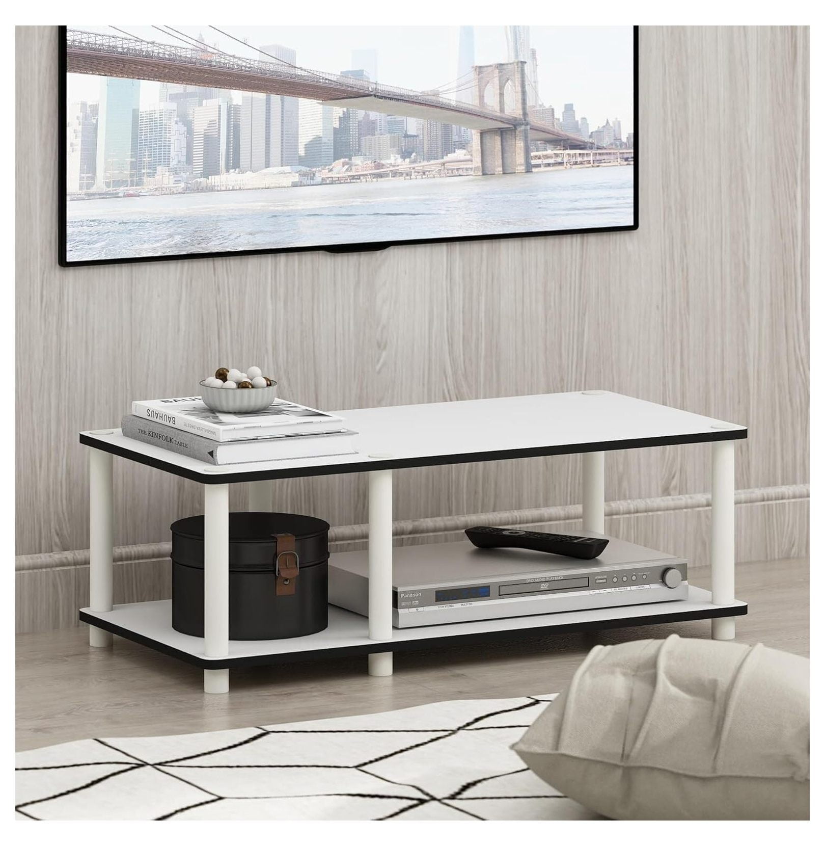 60 Inch TV Stand No Tools Assembly, White Entertainment Console for 32-65” TVs, Low Profile Media Console with Storage, Modern Living Room Furniture