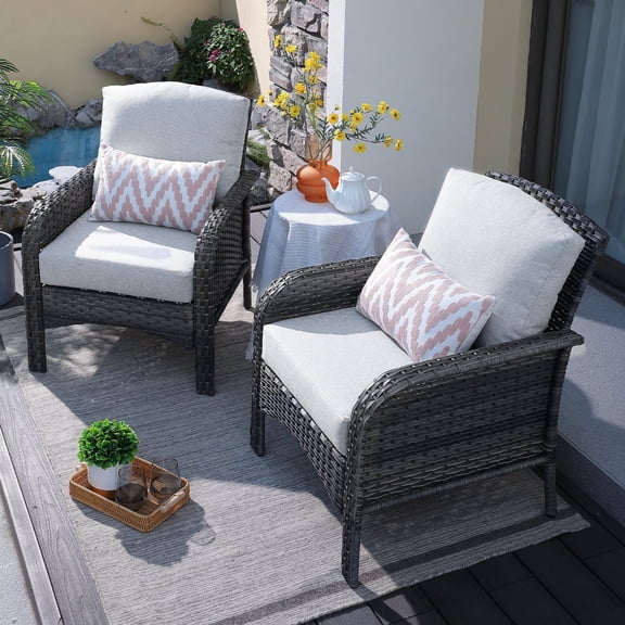 XIZZI 2 Pieces Outdoor Patio Furniture Set Wicker Rattan Single Chair Set,Grey Cushion