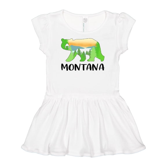 Inktastic Montana Lake and Trees in Bear Silhouette Girls Baby Dress