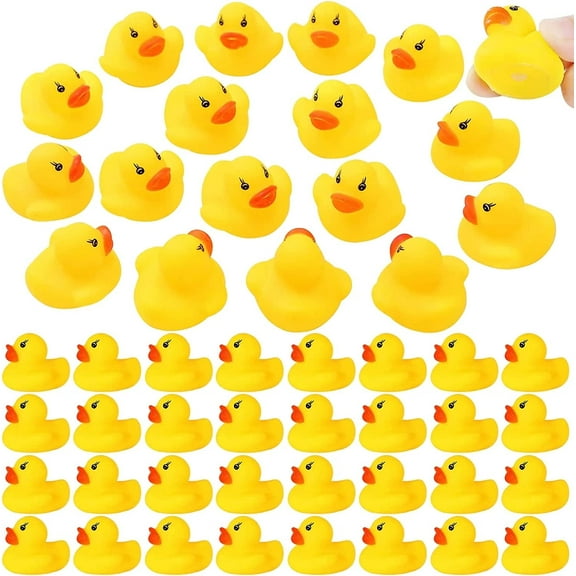 50 Pack Mini Yellow Rubber Ducks – Squeaky Bath & Party Favors, Cake Toppers, Stress Relief Toys for Adults