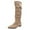 Khaki, variant on Women's -High Boots Casual Long Flat Fashionable Solid Color Flock Pointed Toe Wrinkled Design for Stylish Comfort