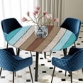 thumbnail image 5 of Elastic Fitted Round Tablecloth, Aqua Teal Waterproof Stretch Table Cover for 45"-54" Tables, Farmhouse Wood Grain Vintage Brown Striped Washable Outdoor Tablecloths for Patio, Picnic, Camping, 5 of 9