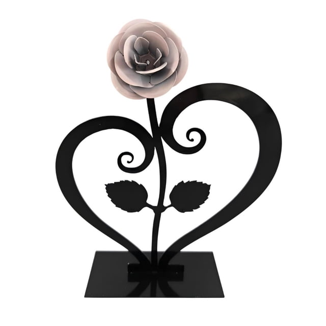 Rosa de metal con soporte en forma de corazón. Un regalo único para él o ella en San Valentín. Un recuerdo duradero. Decoración para el hogar. Perfecto para una sorpresa de aniversario.