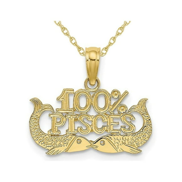 10K Yellow Gold 100% PISCES Charm Astrology Pendant Necklace with Chain