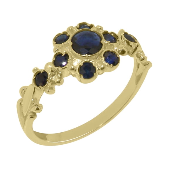 LBG British Made 14k Yellow Gold Natural Sapphire Womens Anniversary Ring - 33 size options - Size 10