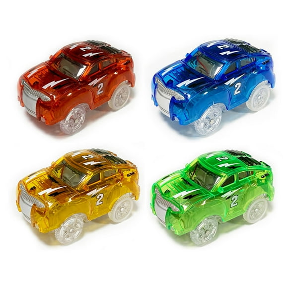 BESTSKY 4Pcs Magic Tracks Cars Luminous Track Race Car Toys Multifunctional Car Flex Track Cars Red Style 1