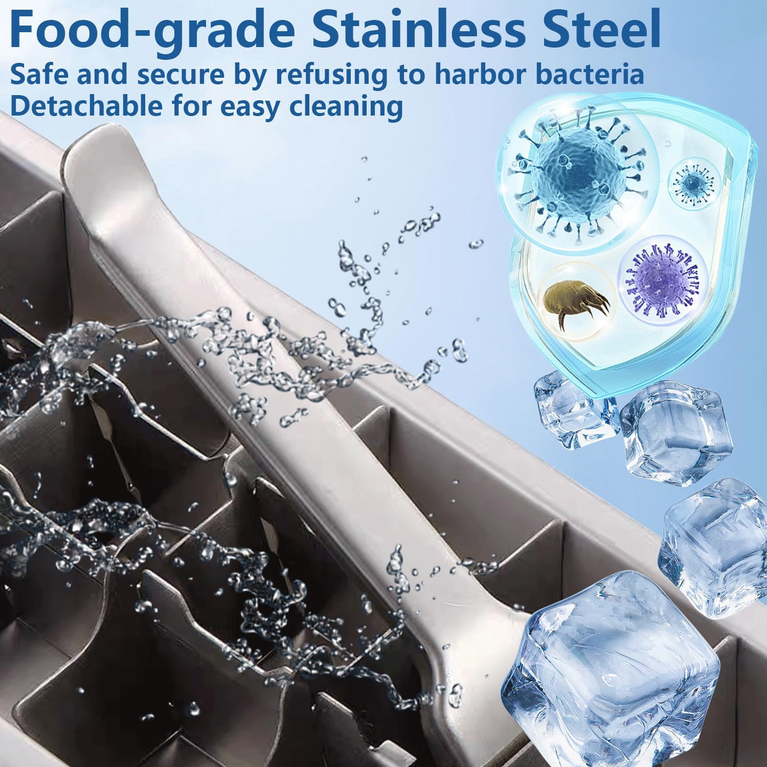 Stainless Steel Ice Cube Trays, Metal Ice Maker for Freezer Vintage Inspired Design with Release Lever Remove Handle for Making Large Cubes, Home and Kitchen & Bar Essentials