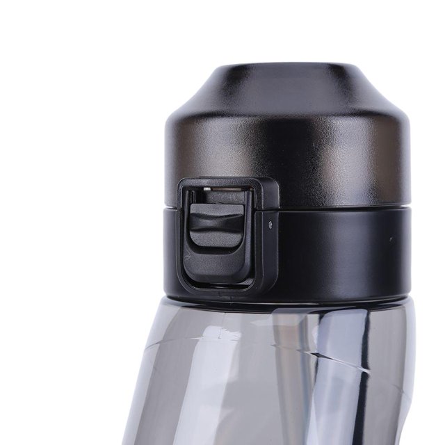Botella de agua con sabor de 650 ml con pajita para beber más taza reutilizable de agua (negro)