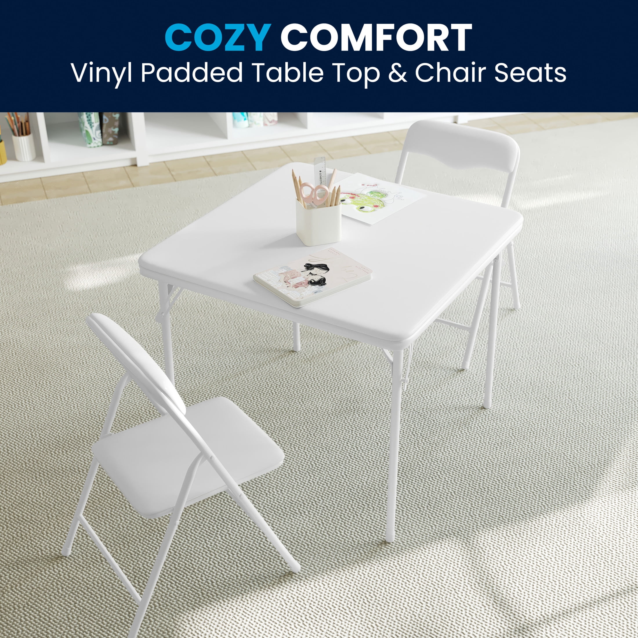 Flash Furniture Kids White 3 Piece Folding Table and Chair Set