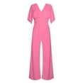 thumbnail image 4 of Lisingtool Womens Overalls Women's Deep V Long Sleeve Casual Fashion High Waist Wide Leg Trousers Jumpsuits for Women Dressy Red3, 4 of 5