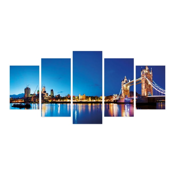 Cityscape 5 Panels Acrylic Glass Wall Art, UK Night Scenery Tower