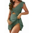 thumbnail image 4 of Women'S Swimsuit Ruffle Cutout Swimdress Tummy Control V Neck Wrap Swimwear Ocean Green M, 4 of 8
