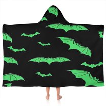 Black Halloween Bats with Green Hooded Bath Towel，50"x30" for Ages 3 To 12 Kids, Quick Dry Lightweight Soft Microfiber Hood Beach Towel Cover Up for Kids