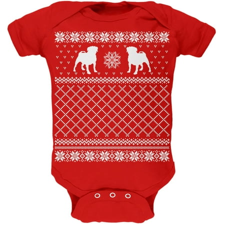 

Pug Ugly Christmas Sweater Red Soft Baby One Piece - 18 month