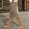thumbnail image 2 of DHFJKG Women's Wide Leg Capri Pants Solid Color Elastic Waist Loose Fit Side Button Functional Casual Crop Pants Leisure Trousers, 2 of 4
