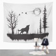 thumbnail image 2 of UFAEZU Sketch Wolf Howling at The Moon in Forest Scene Drawing Nature Sun Tattoo Wild Wall Art Hanging Tapestry Home Decor for Living Room Bedroom Dorm 60x80 inch, 2 of 2