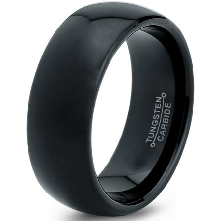Charming Jewelers Tungsten Wedding Band Ring 8mm for Men Women Comfort Fit Black Domed Polished Lifetime Guarantee Size 4
