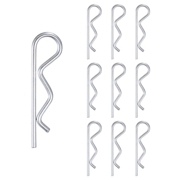 Uxcell Paquete de 10 Pasadores de Chaveta, Clips R de Acero de Resorte de 4 mm de Diámetro y 3.3" de Largo para Bloqueo de Remolque/Mecánicos, Sujetadores de Resorte Pasador de Enganche [Plateado]