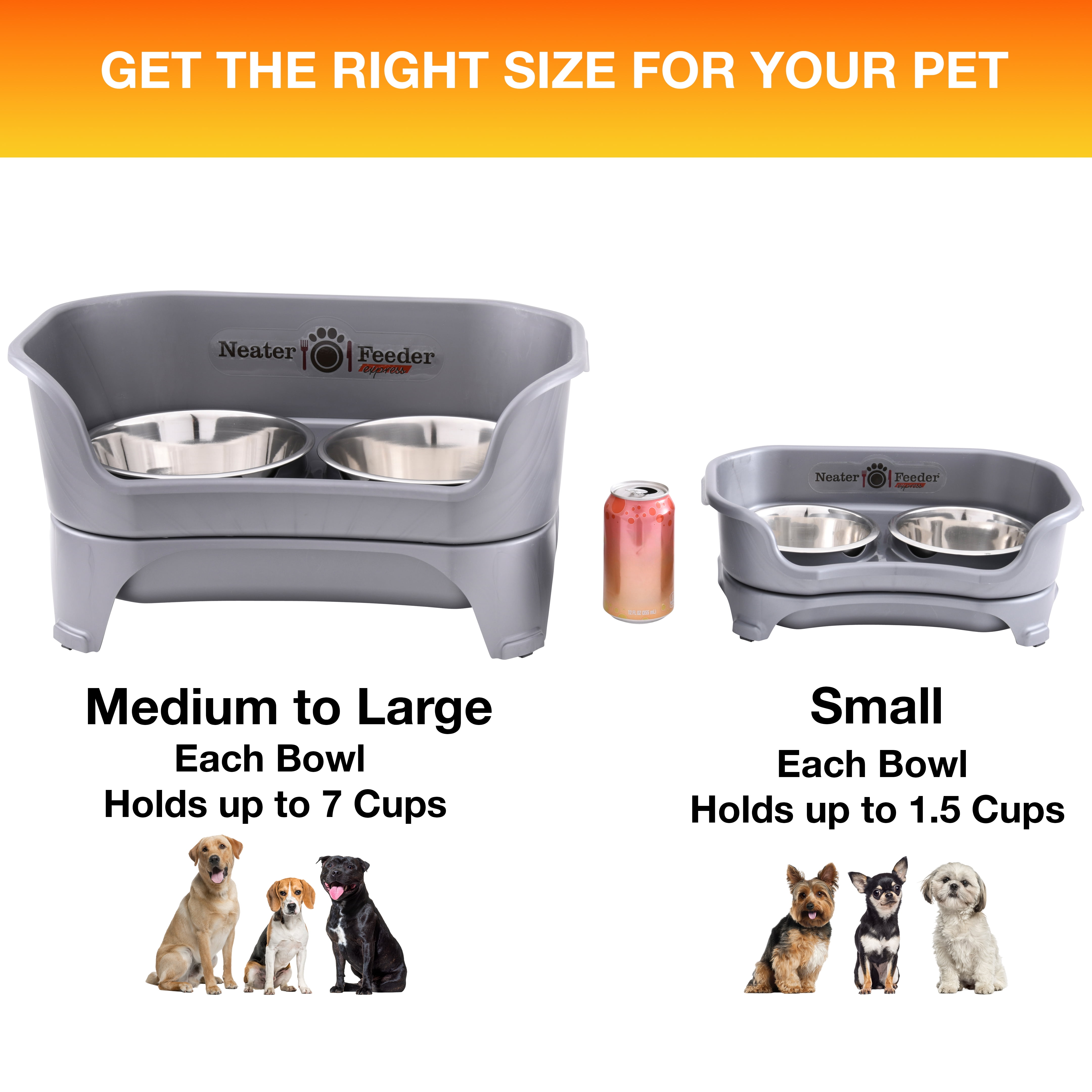 Neater Pets Neater Feeder Express Mess-Proof Elevated Food & Water Bowls for Medium to Large Dogs, Gunmetal