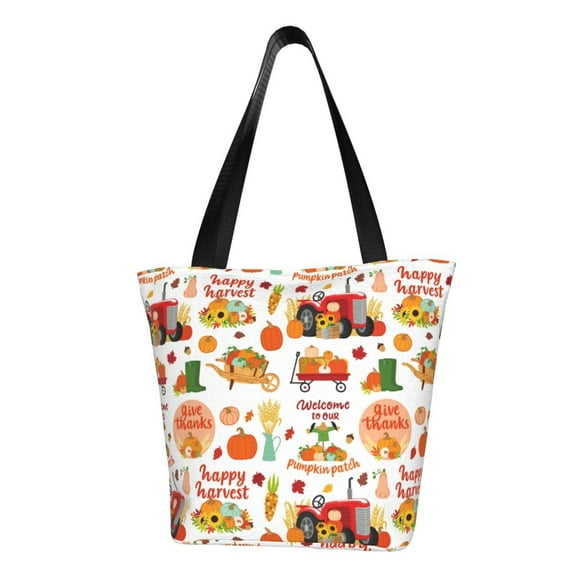 Goofa Fall Farm Pumpkin Pattern Tote Bags,Large Capacity Bag,Beach Tote with Zipper Closure, Large Capacity and Foam Padding