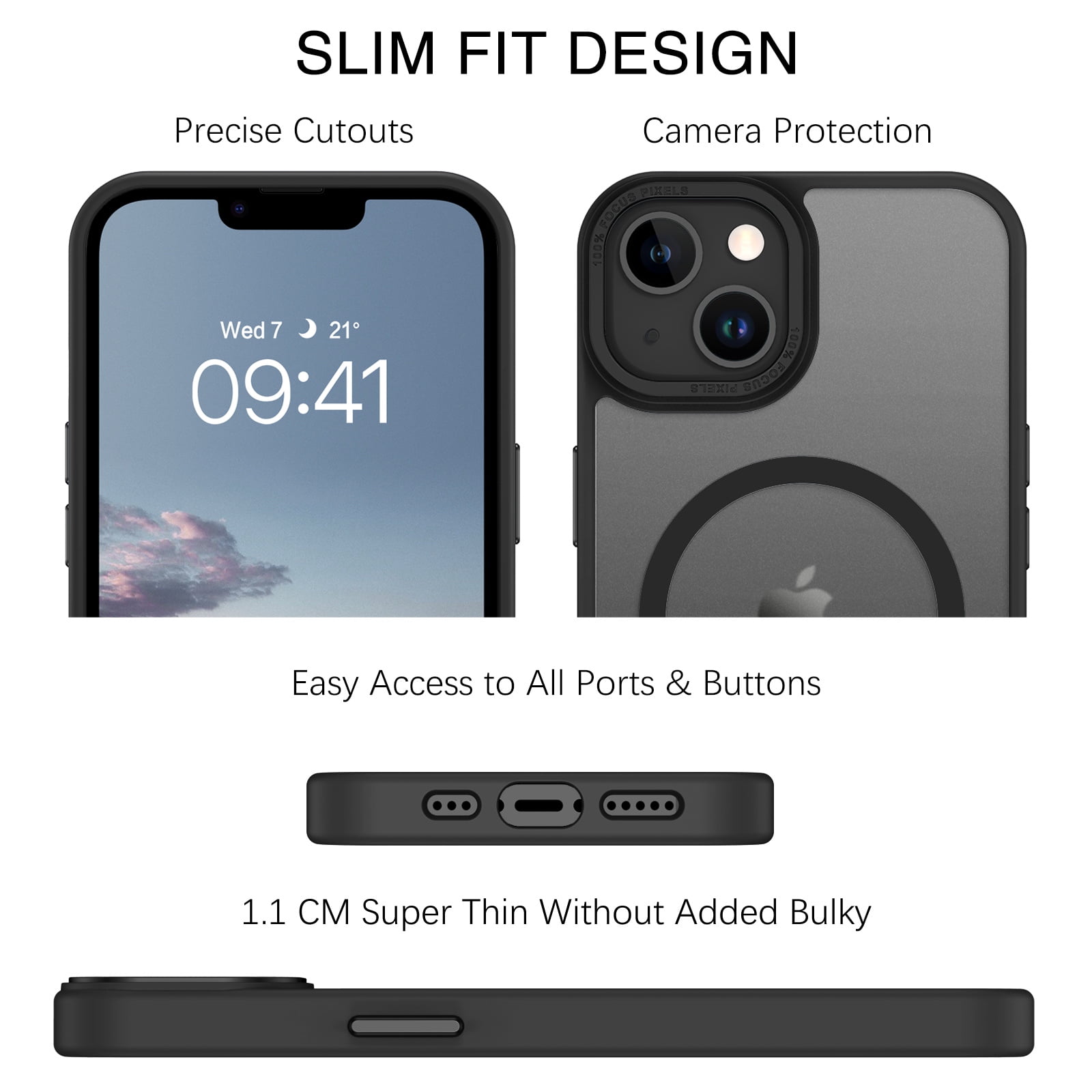 BENTOBEN Case for Iphone 13/14, 6.1" Slim Translucent Matte Magnetic Shockproof Cover, Black