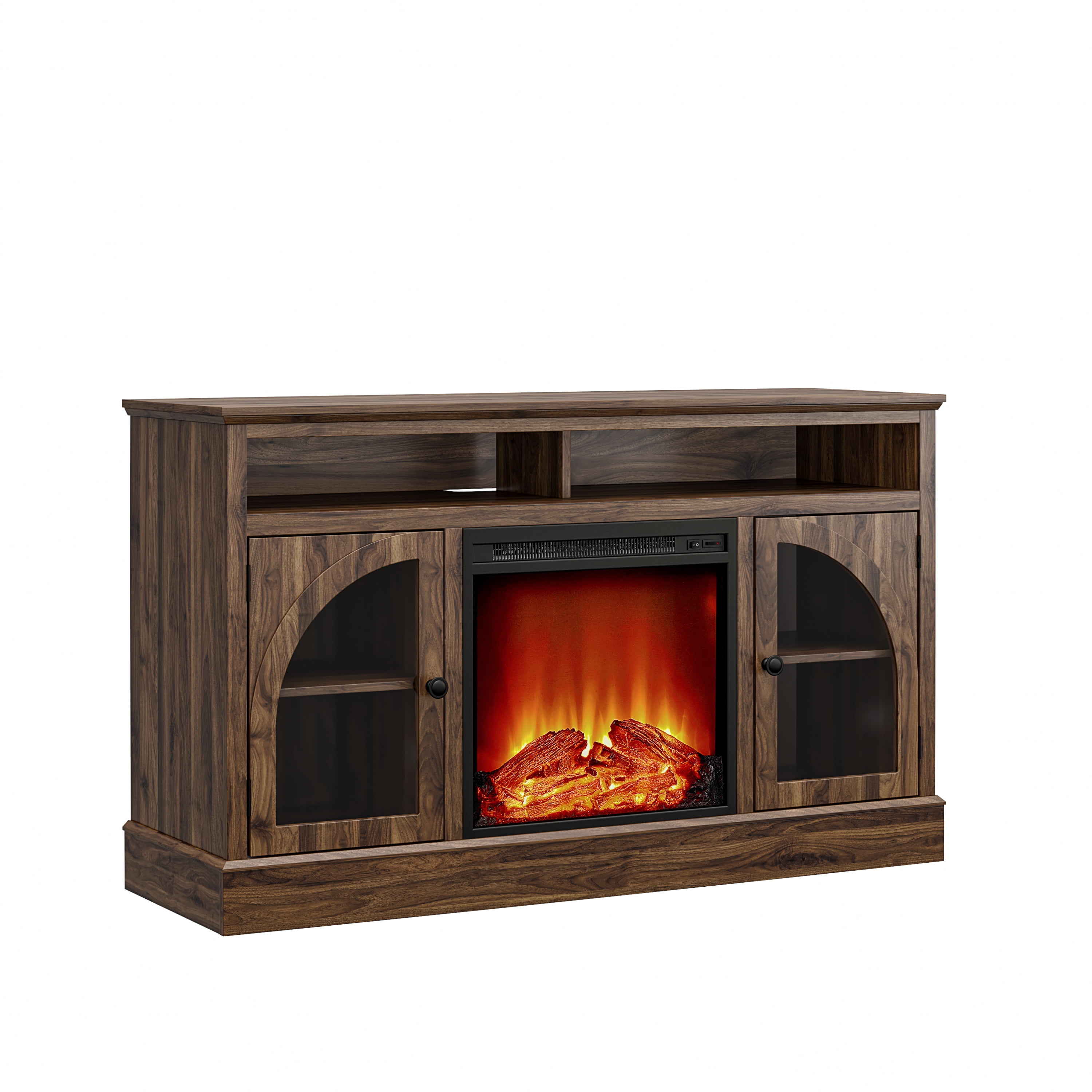 Mainstays Arched Door Fireplace TV Stand for TVs up to 55 in, Canyon Walnut