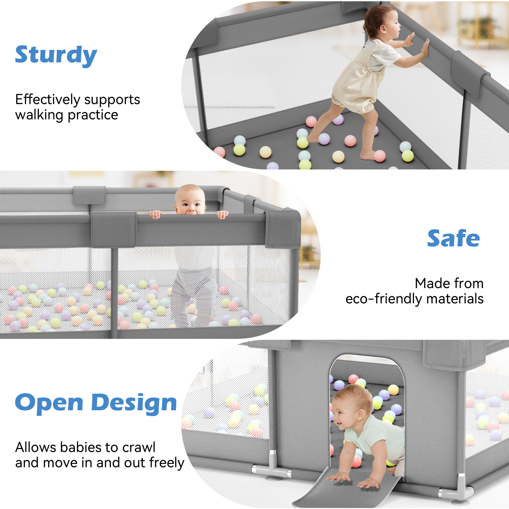Babyeap Baby Playpen, 50x50 Inch, Dark Gray photo 3