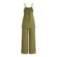 thumbnail image 6 of BADHUB Women 2 Piece Matching Lounge Sets Split Backless Tank Tops Wide Leg Pants Summer Outfits Tracksuit Army Green XL, 6 of 7