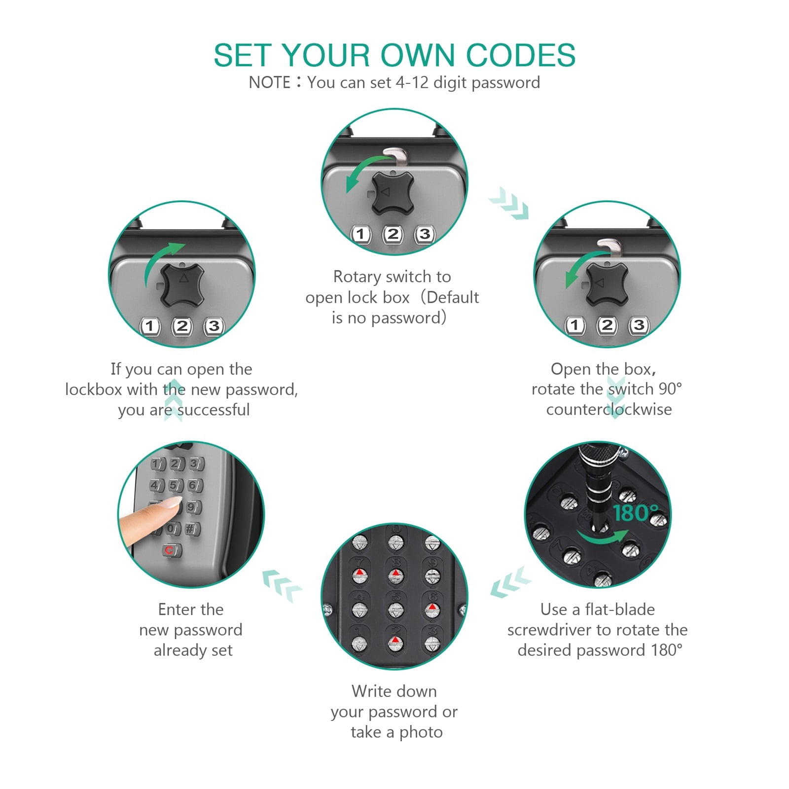 Key Safety Box 9-Digit Push-Button Combination Lock Outdoor Key Storage Box Resettable Code Key Box Waterproof Safe Deposit