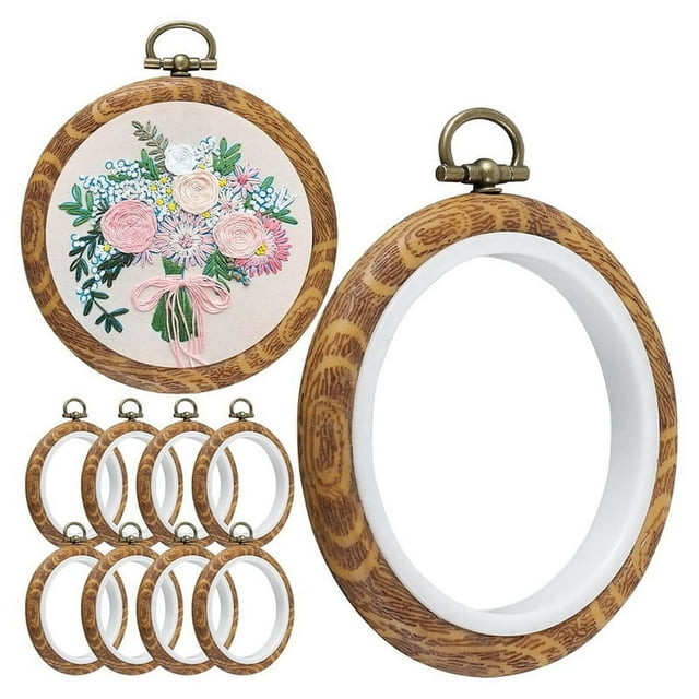 LEEYNEER 10Pcs Round Embroidery Hoops 3 Inch Imitated Wood Display Frame Kits for DIY Art Craft Sewing and Hanging