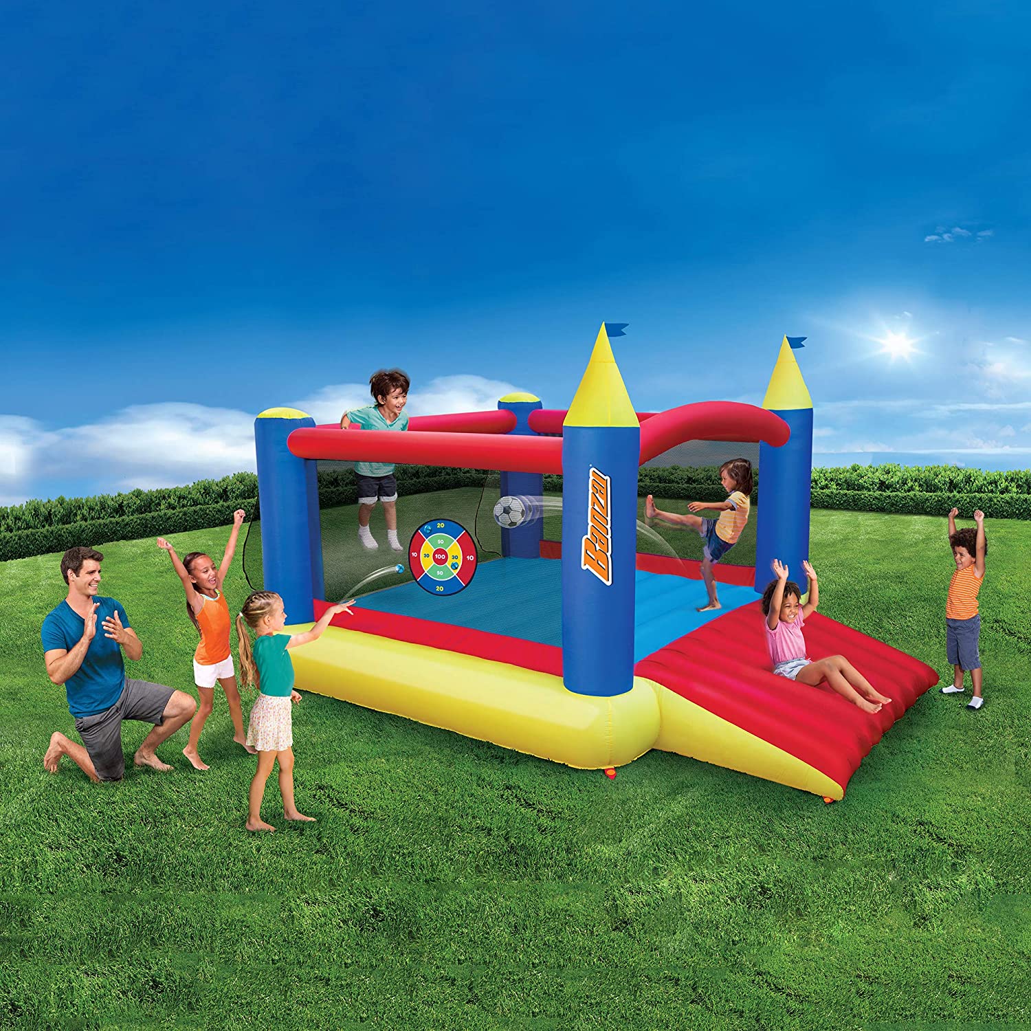 BANZAI Inflatable Water Slide & Bounce House (Combo Pack) - Huge Heavy Duty Outdoor Kids Adventure Park Pool with Sprinkler Wave and Slide Plus Large Bonus 12’x9 Bounce House - Free Blower Included - image 3 of 5