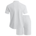 thumbnail image 6 of hotojiny Mens Summer Outfits 2 Piece Beach Vacation Set Plaid Short Sleeve Button down Shirts with Elastic Waist Shorts(White,X-Large), 6 of 7