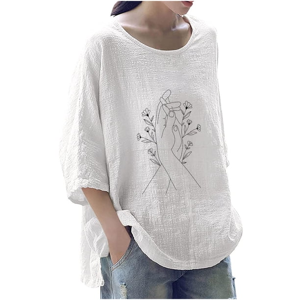 Camiseta holgada de manga 3/4 con cuello redondo y estampado a la moda para mujer Fridja fjkfkj3153