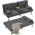 thumbnail image 7 of Lumihaven Futon Sofa Bed Folding Leather Modern Couch with 2 Cup Holders,Removable Armrests,Gray, 7 of 7