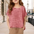 thumbnail image 6 of TIREOW Cotton Linen Tops for Girls Oversized Summer Boho Short Sleeve Shirts Teen Kids Plain Loose Lightweight Beach Blouse (Pink, 7-8 Years), 6 of 7