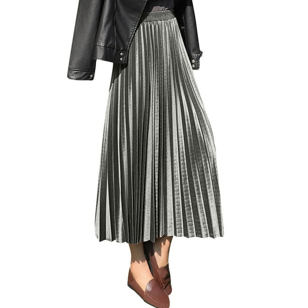 Falda plisada de terciopelo para mujer: cintura alta, diseño envolvente en las caderas, tejido elástico para todas las estaciones (S-XXL)