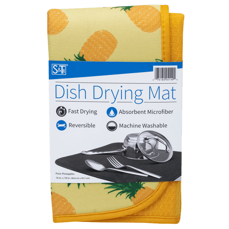 S&T INC. Absorbent, Reversible Microfiber Dish Drying Mat - 16 x 18 -  Lemons