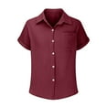 thumbnail image 4 of Womens Cotton Linen Dressy Blouses, Short Sleeve Shirts for Women Summer Lightweight Casual Solid Color Button Down Lapel T-Shirts with Pockets, 4 of 5