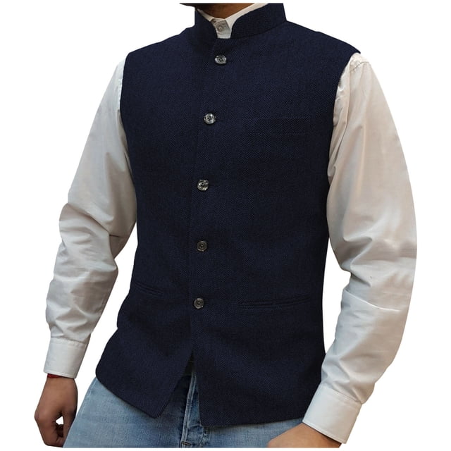 Ceisia Breathable Wrinkle-Resistant Men's Slim Fit Stand-Collar Herringbone Waistcoat Gift