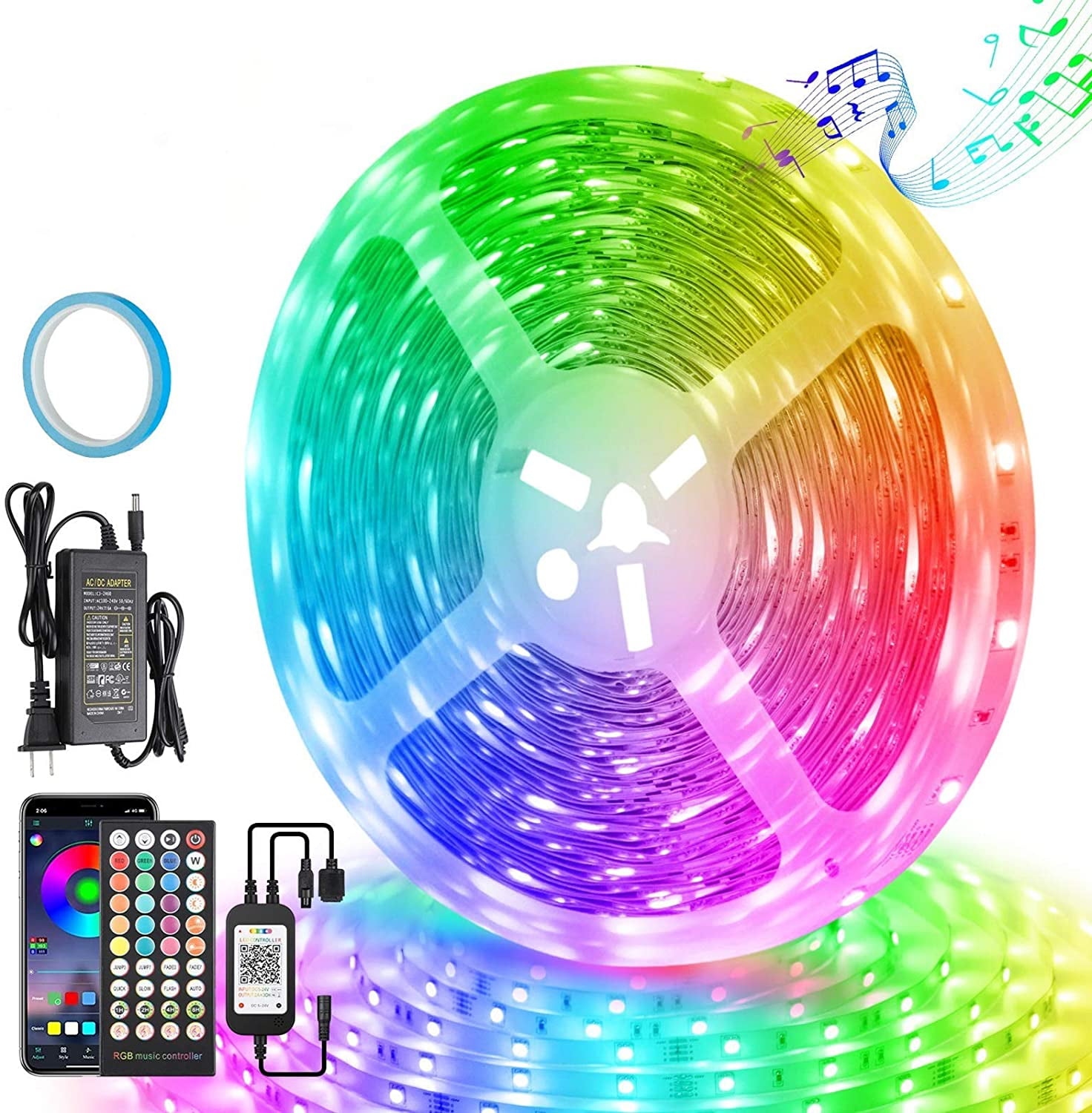 44 Keys IR Remote Controller and 12V Power Supply for Bedroom SONATA Color Changing Rope Lights 16.4ft SMD 5050 RGB 300LEDs Light Strips with Flexible Strip Light Home LED Strip Lights IP65 